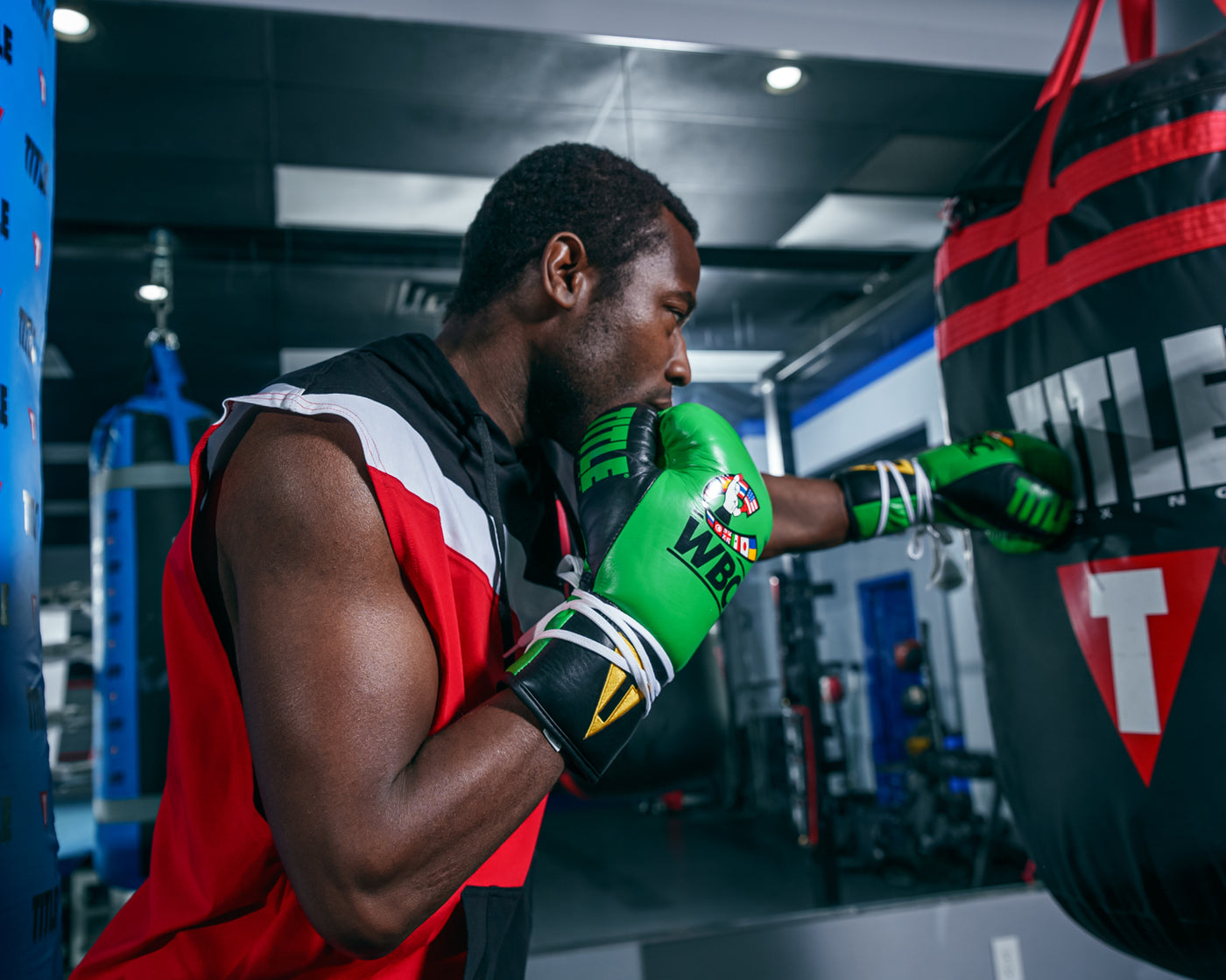 variant:green/black::WBC by TITLE Boxing Pro Fight Leather Gloves boxer left jab