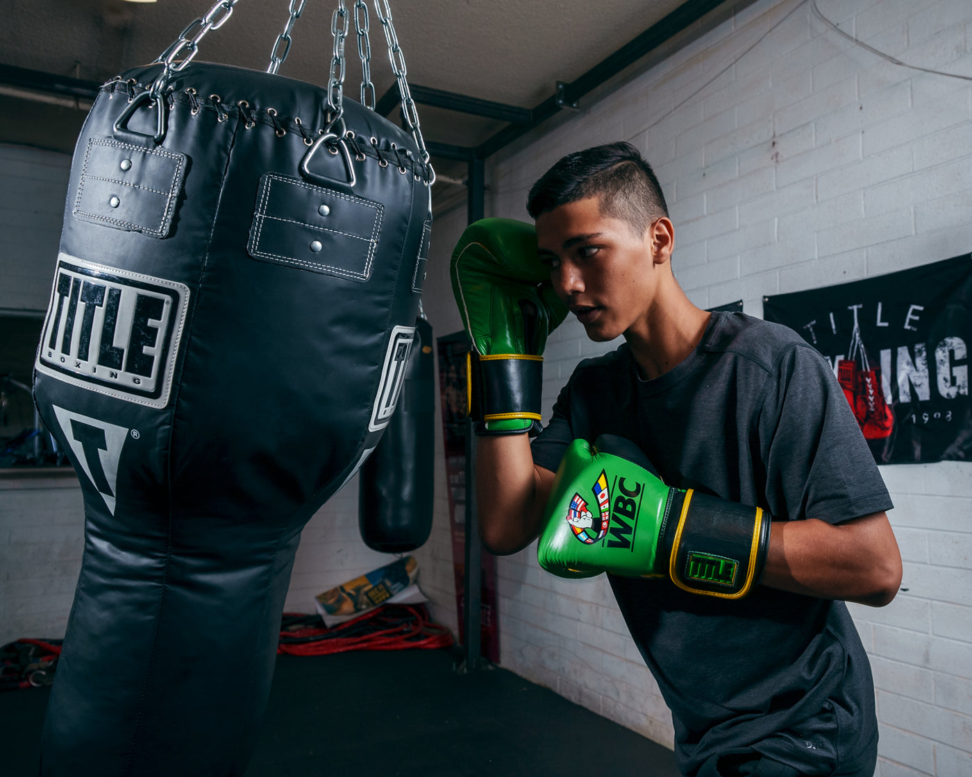 variant:Green/Black::WBC by TITLE Boxing Training Gloves kid protecting face