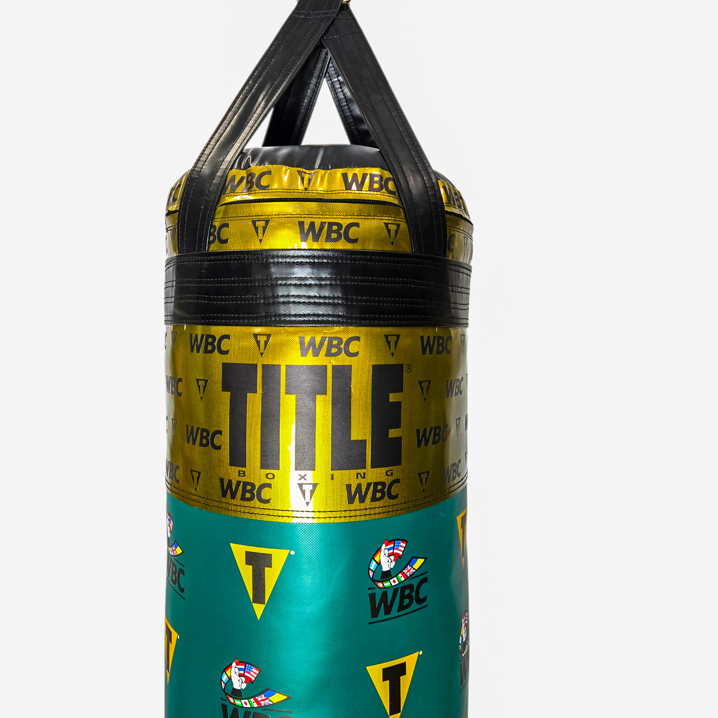 variant:lifestyle::WBC By TITLE Boxing Made In USA 100lb Heavy Bag closeup of top