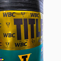 variant:lifestyle::WBC By TITLE Boxing Made In USA 100lb Heavy Bag closeup of top label
