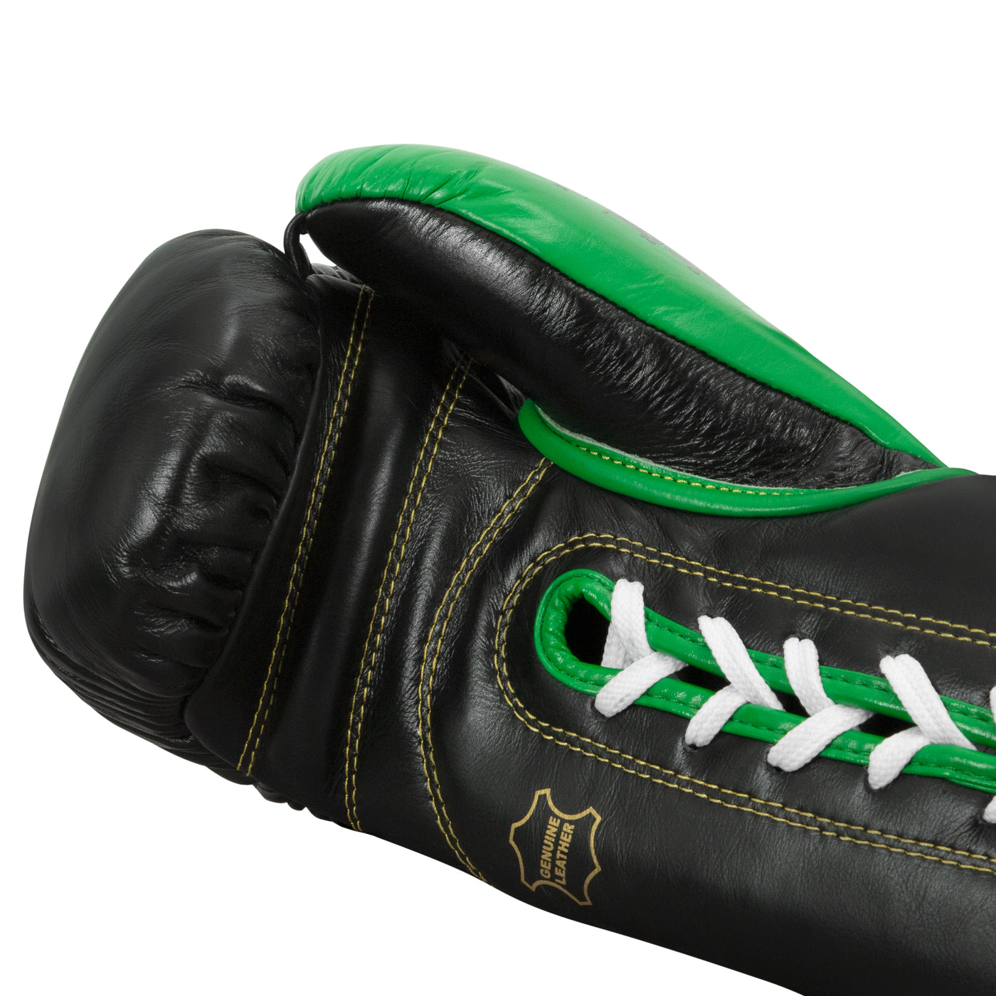 variant:Black/Green::WBC by TITLE Boxing Pro Fight Leather Gloves hand view