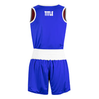 variant:Red/Blue::TITLE boxing Women's Reversible Elite Amateur boxing set blue side back view