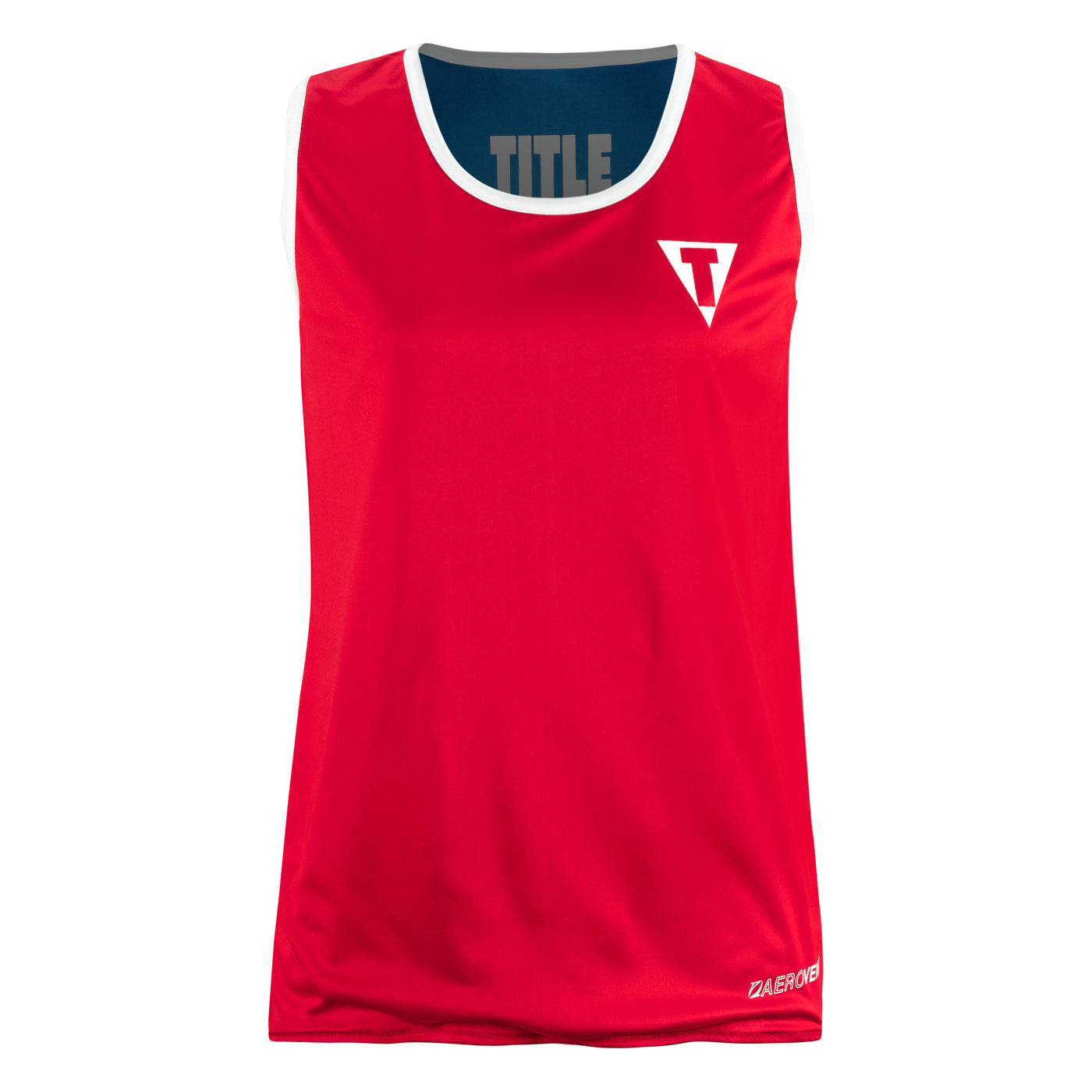 variant:Red/Blue::TITLE boxing Women's Reversible Elite Amateur boxing set red side jersey closeup