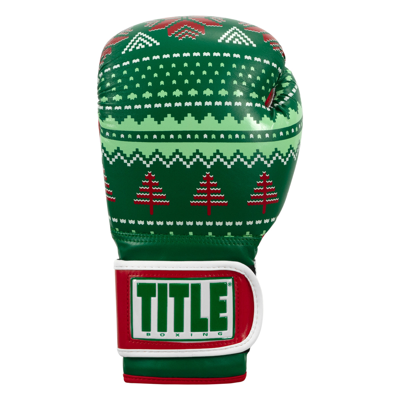 variant:green::TITLE Boxing Limited Edition Deck the halls bag gloves front view