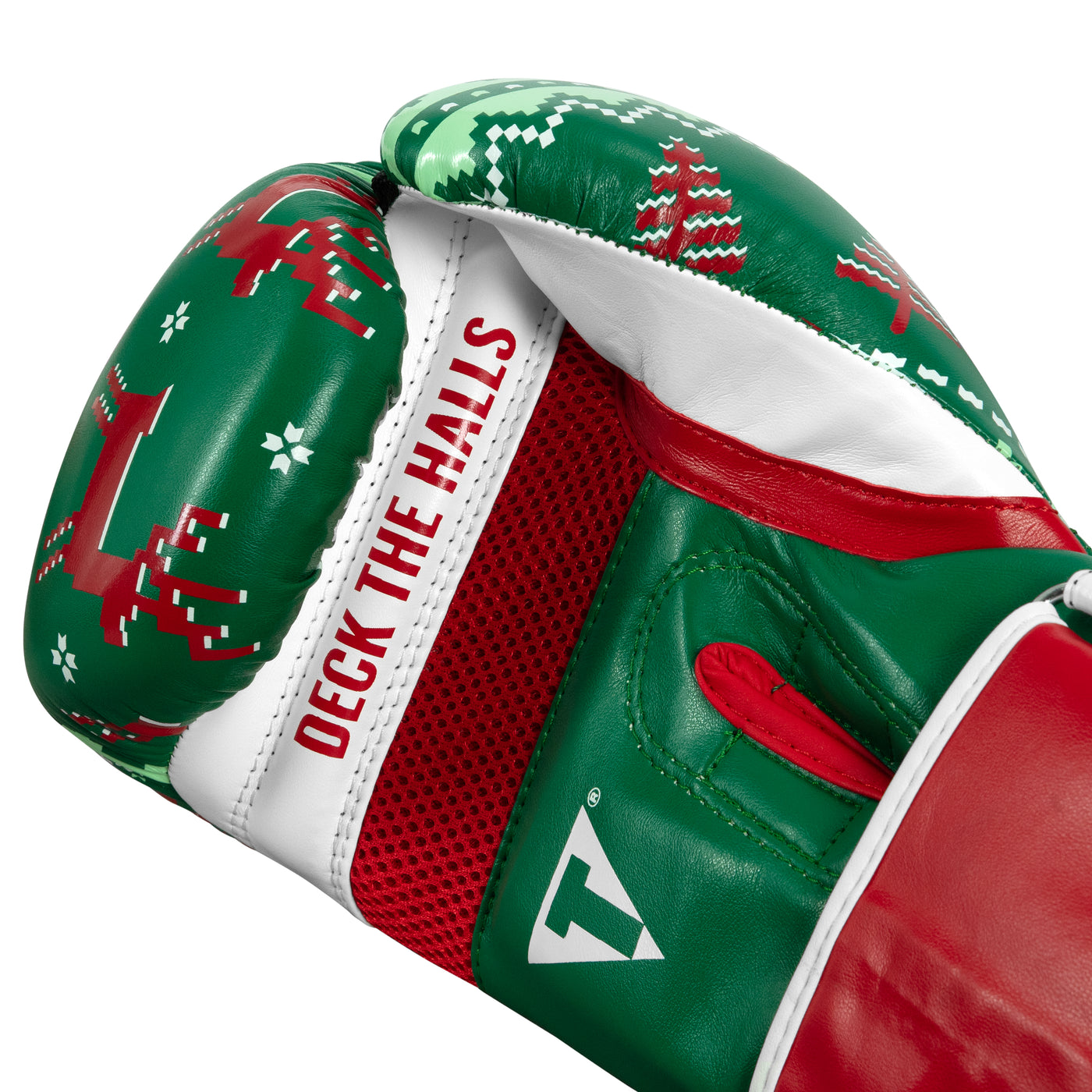 variant:green::TITLE Boxing Limited Edition Deck the halls bag gloves palm view