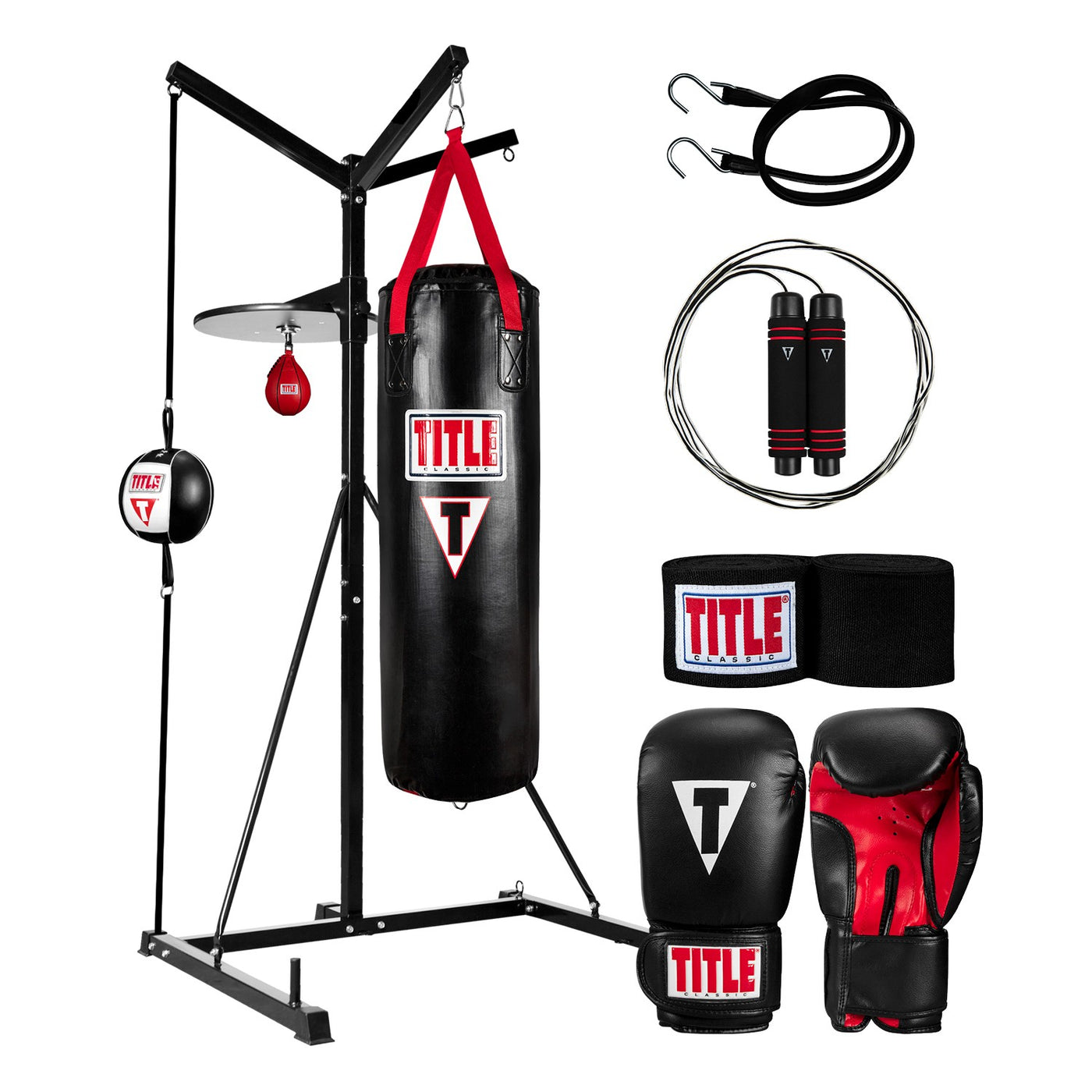 variant:lifestyle::TITLE Boxing 4-Score Punching Bag Stand Bundle overview