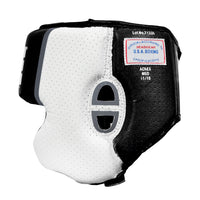 variant:black::TITLE Boxing Aerovent Elite USA Boxing Competition Headgear – With Cheeks side view