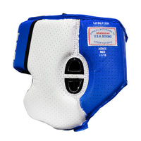 variant:blue::TITLE Boxing Aerovent Elite USA Boxing Competition Headgear – With Cheeks side view