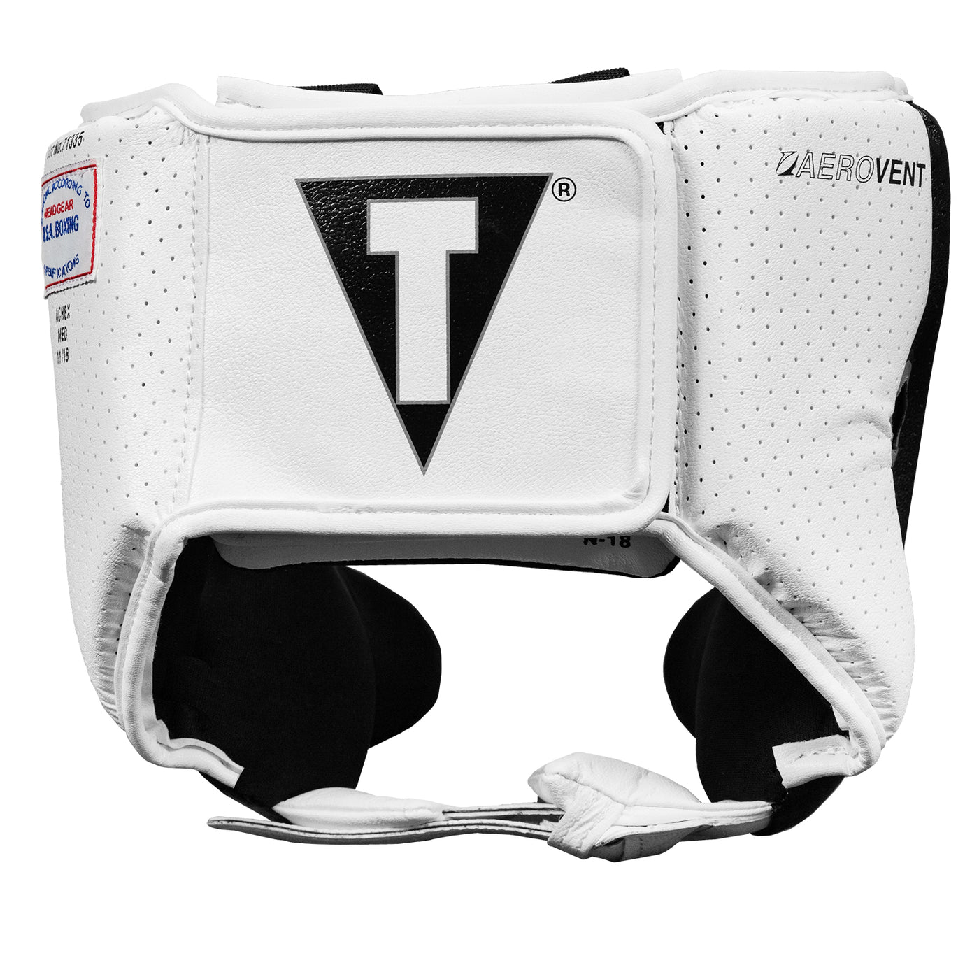 variant:white::TITLE Boxing Aerovent Elite USA Boxing Competition Headgear – With Cheeks back view