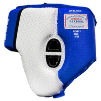 variant:blue::TITLE Boxing Aerovent Elite USA Boxing Competition Headgear – Open Face side view