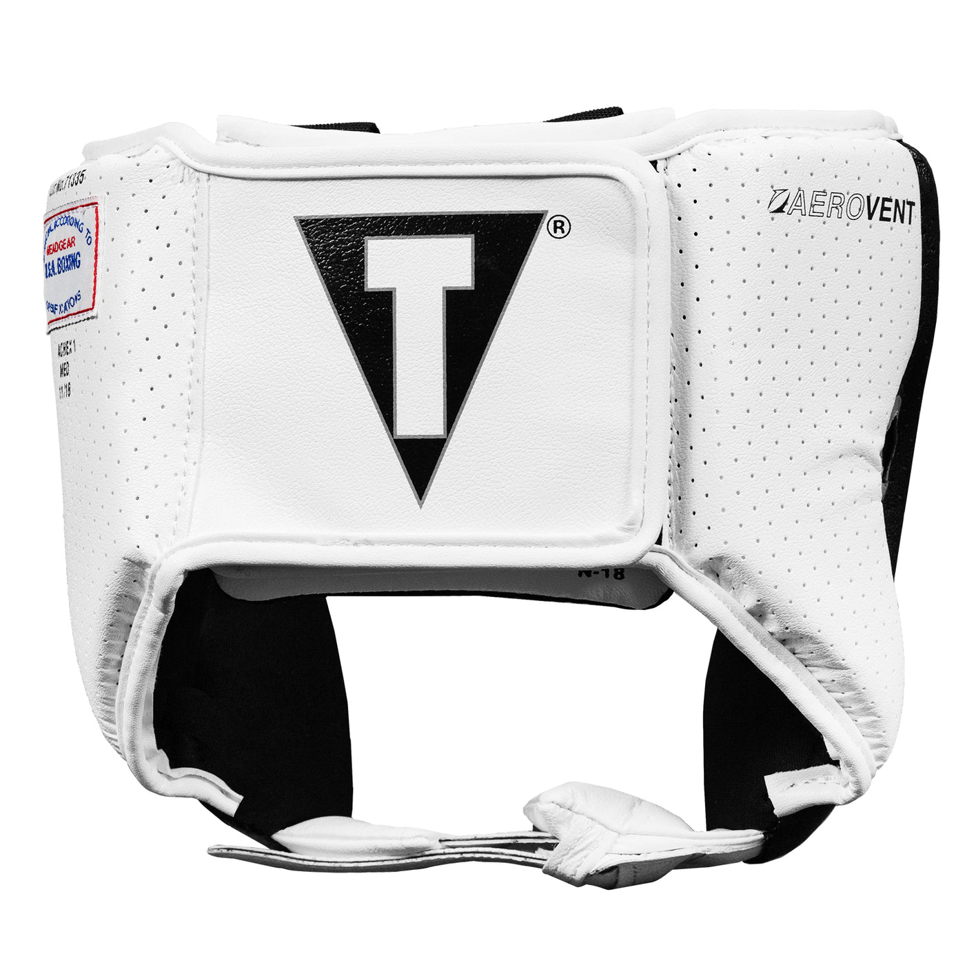 variant:white::TITLE Boxing Aerovent Elite USA Boxing Competition Headgear – Open Face back view