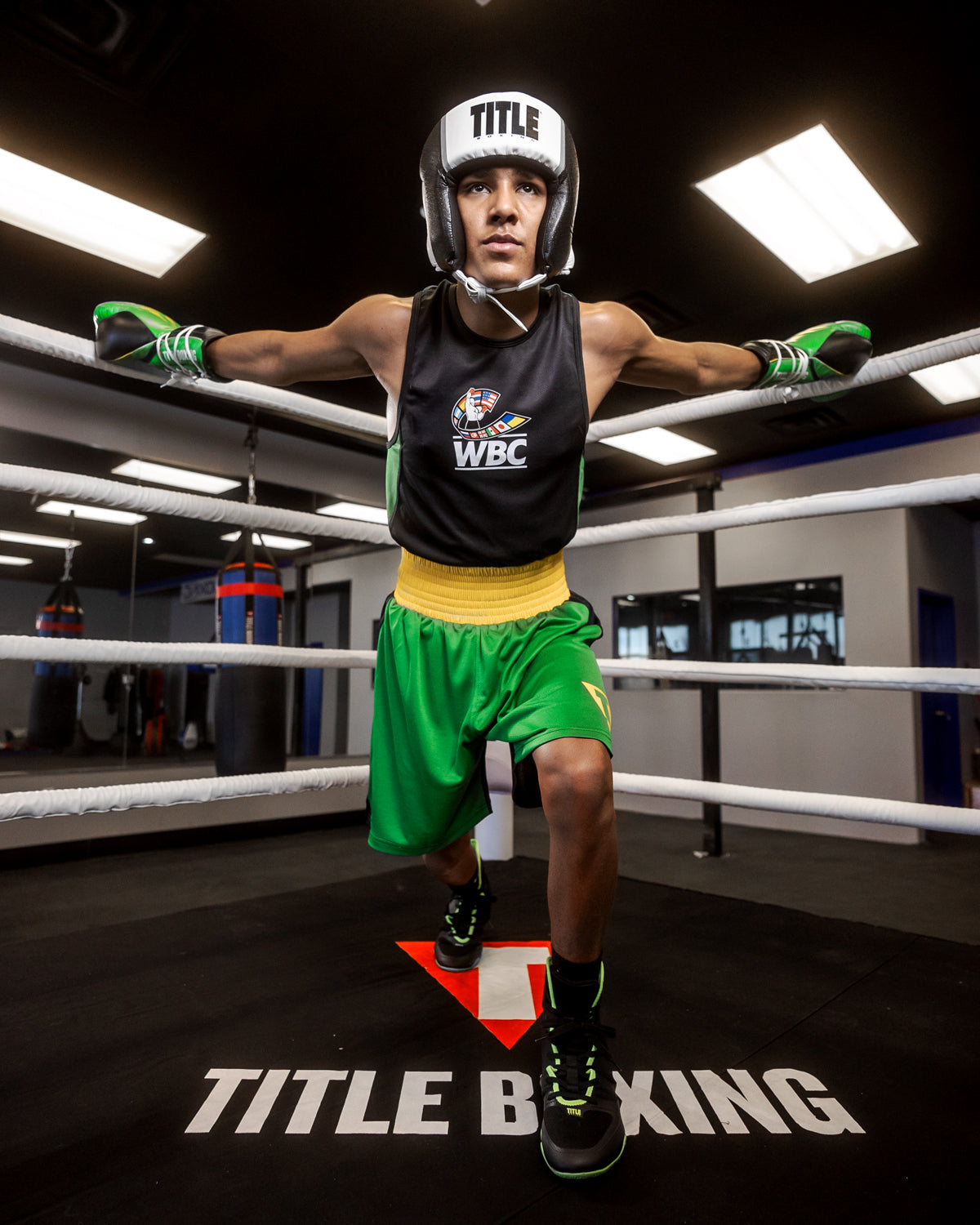 variant:white::TITLE Boxing Aerovent Elite USA Boxing Competition Headgear – Open Face in the ring WBC