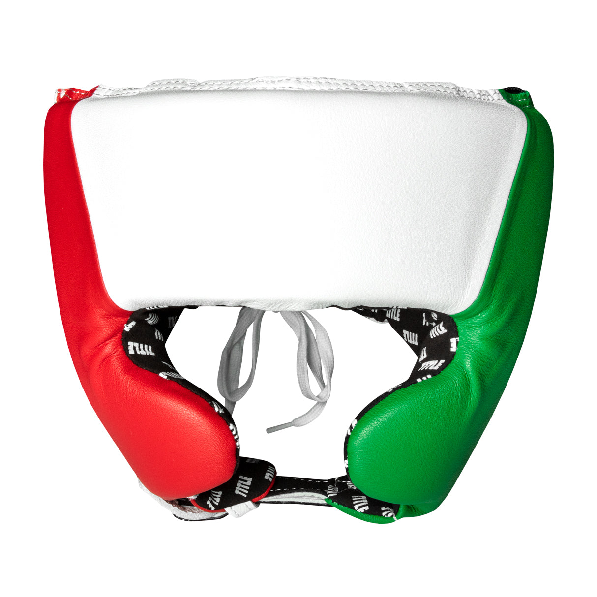 variant:Blank White/Green/Red::TITLE Boxing USA Boxing Competition Headgear - With Cheeks front view