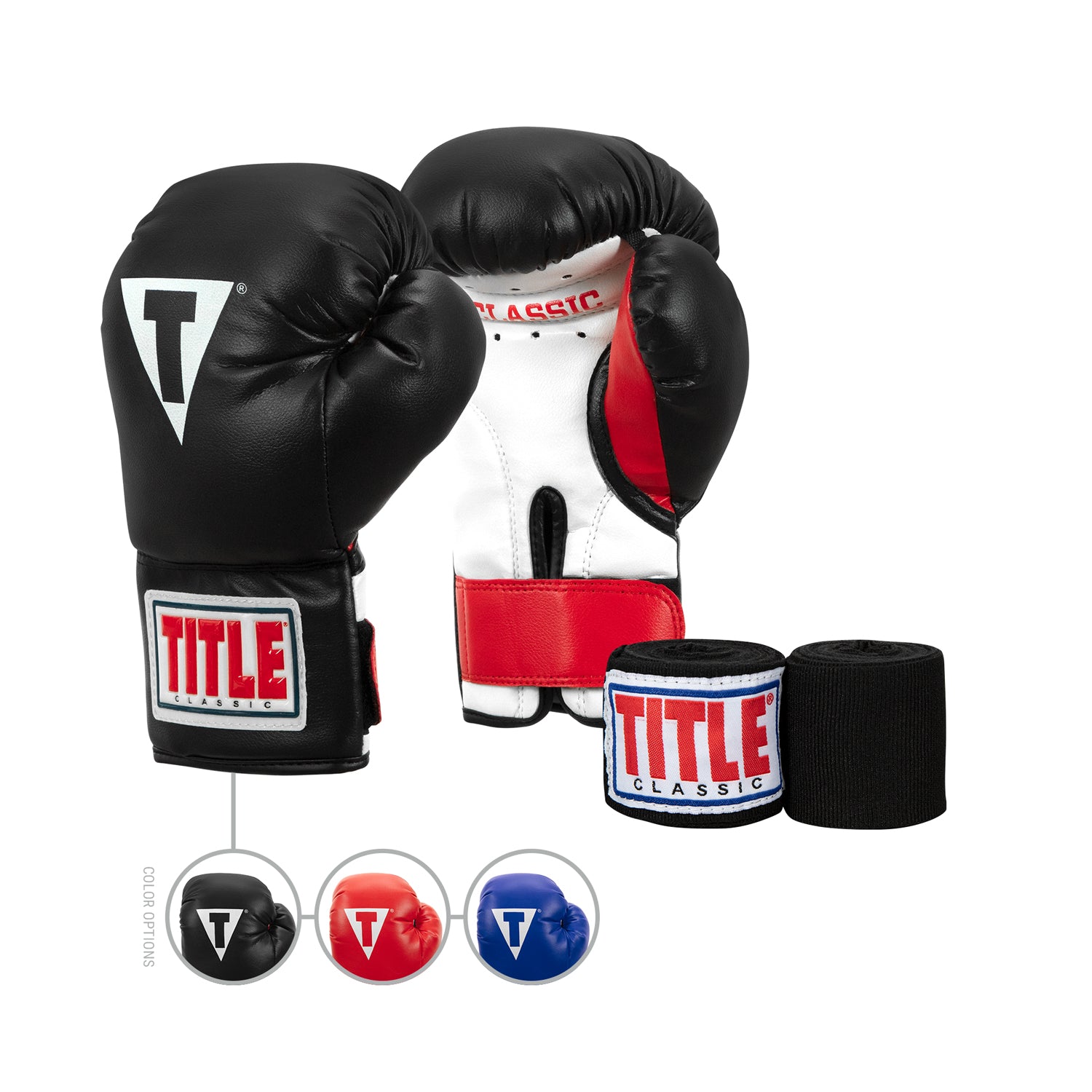 TITLE Classic Youth Boxing Gloves and Wraps Bundle