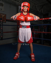 variant:red::TITLE Classic USA Boxing Competition Headgear-With Cheeks kid in ring