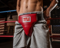 variant:lifestyle::TITLE Classic Groin Protector Plus 2.0 close up on protector guy wearing