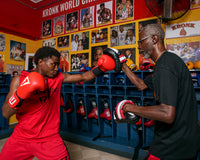 variant:red::TITLE Classic Leather Elastic Training Gloves kid punching mitts
