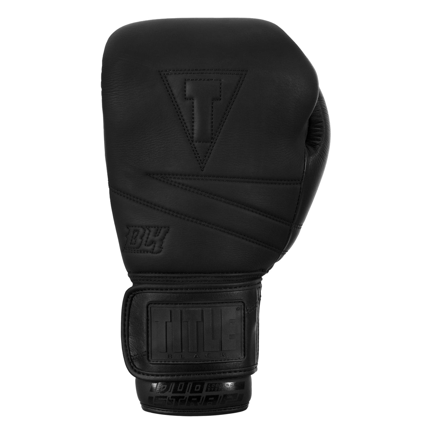 variant:black::TITLE Black Bolstered Leather Bag Gloves front view