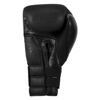 variant:black::TITLE Black Bolstered Leather Bag Gloves back view