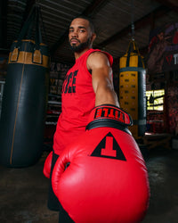 variant:red/black::TITLE Boxing Dauntless Training Gloves guy arm straight out