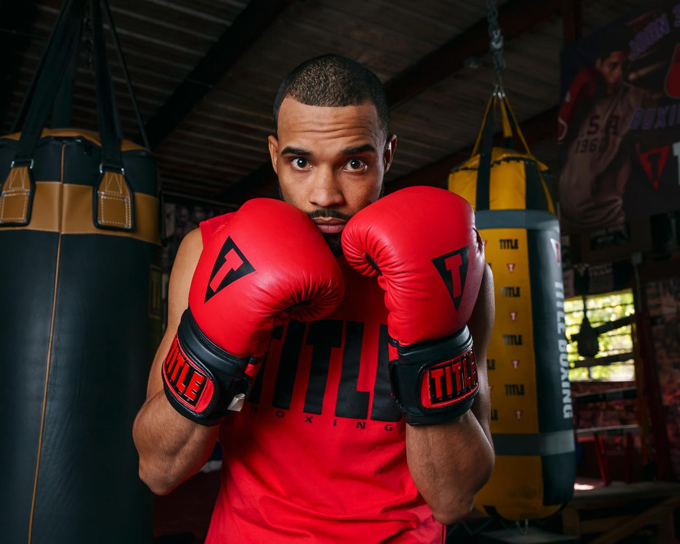 variant:red/black::TITLE Boxing Dauntless Training Gloves guys gloves by face