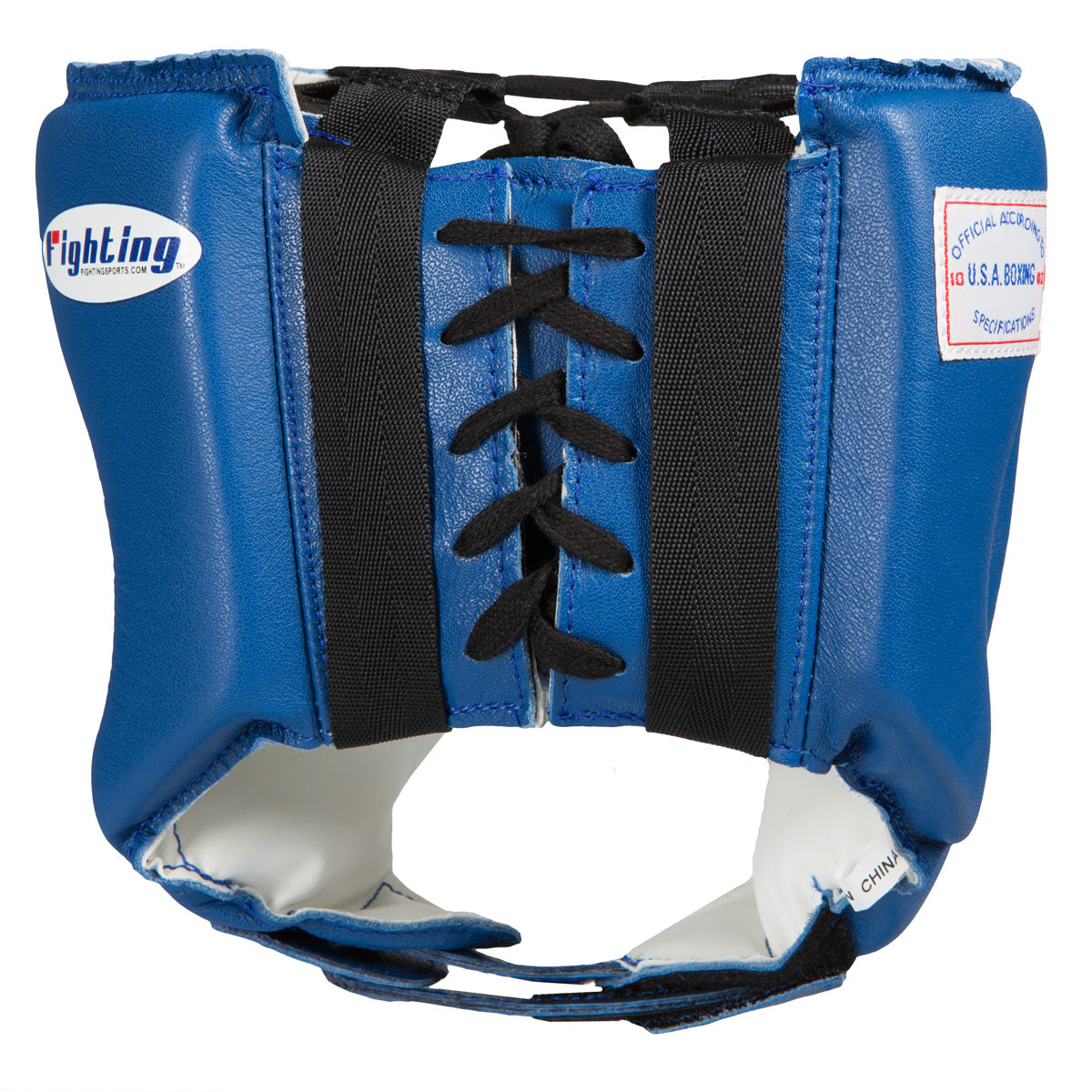 variant:Blue::Fighting USA Boxing Competition Headgear with Cheeks back view