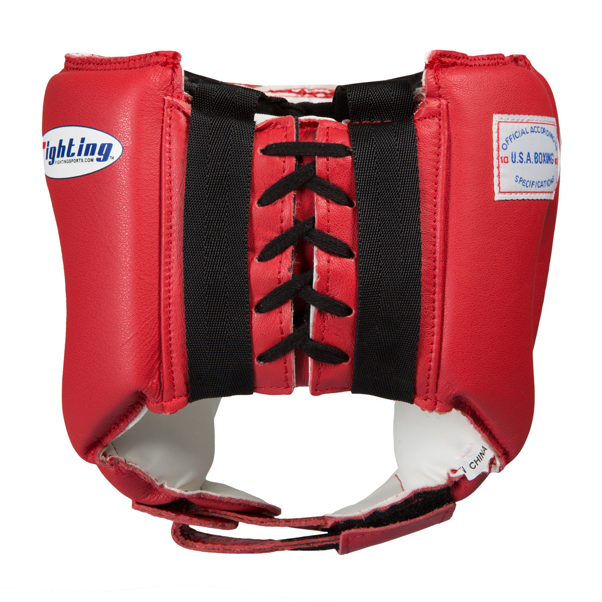 variant:Red::Fighting USA Boxing Competition Headgear with Cheeks back view