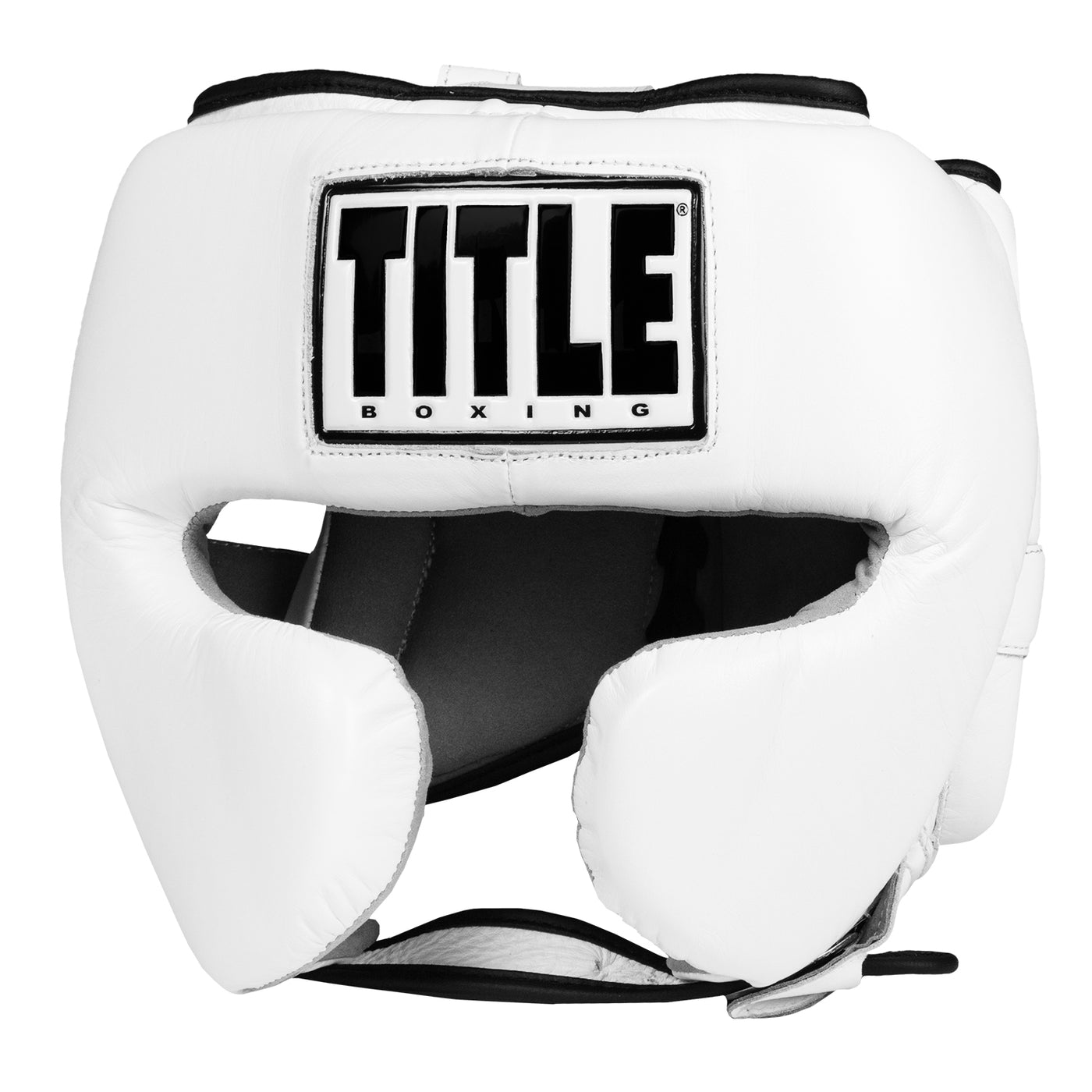 variant:White::TITLE Boxing Leather Sparring Headgear front view