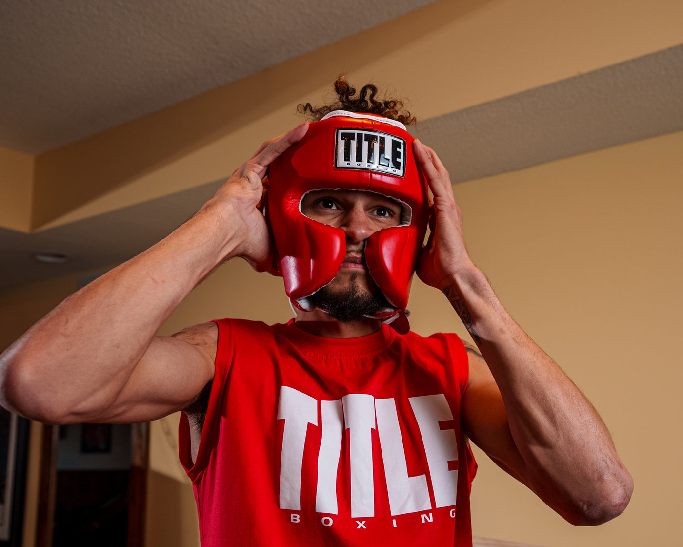 TITLE Boxing Leather Sparring Headgear