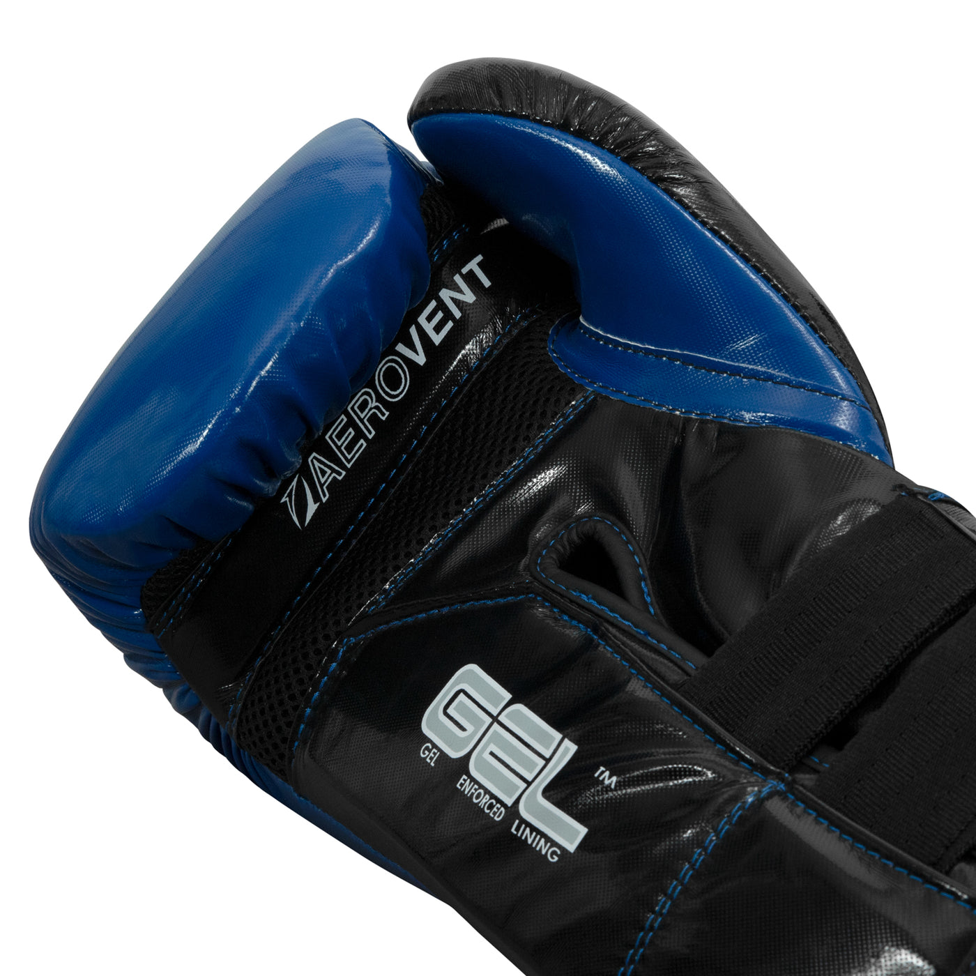 variant:Blue/Black::TITLE Boxing Gel Glory Super Bag Gloves 2.0 lay down view