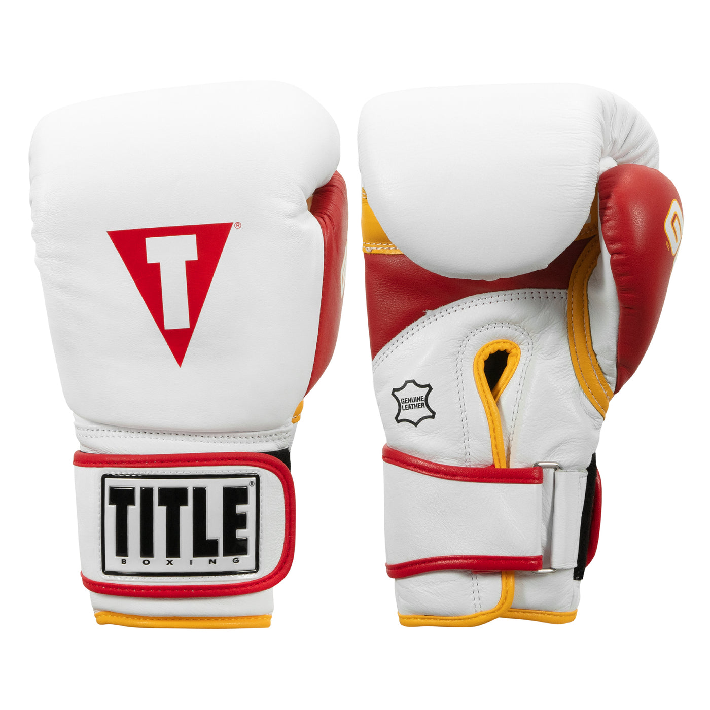 color:white/red/gold::TITLE Boxing Gel World V2T Bag Gloves main view