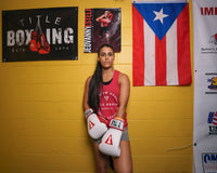 variant:white/red/gold::TITLE Boxing Gel World V2T Bag Gloves woman posing with boxing gloves