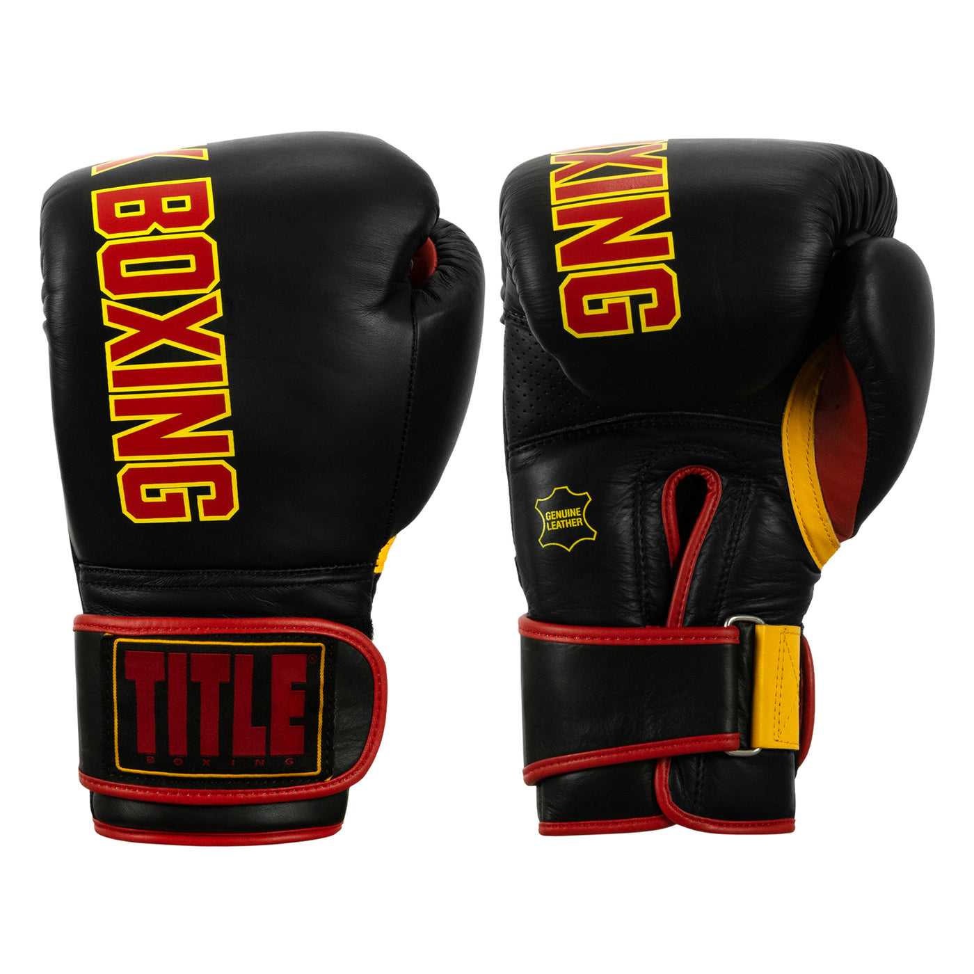 variant:black/red::KRONK Boxing Leather Bag Gloves front view