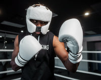 variant:White::TITLE Boxing Ko-Vert Headgear  man posing in headgear
