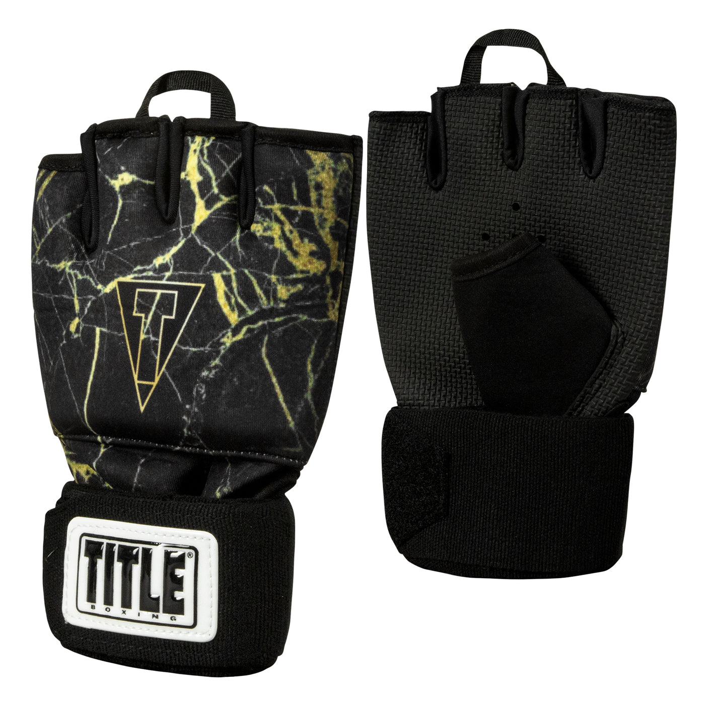 variant:black/gold::TITLE Boxing Defender Sublimated Glove Wraps