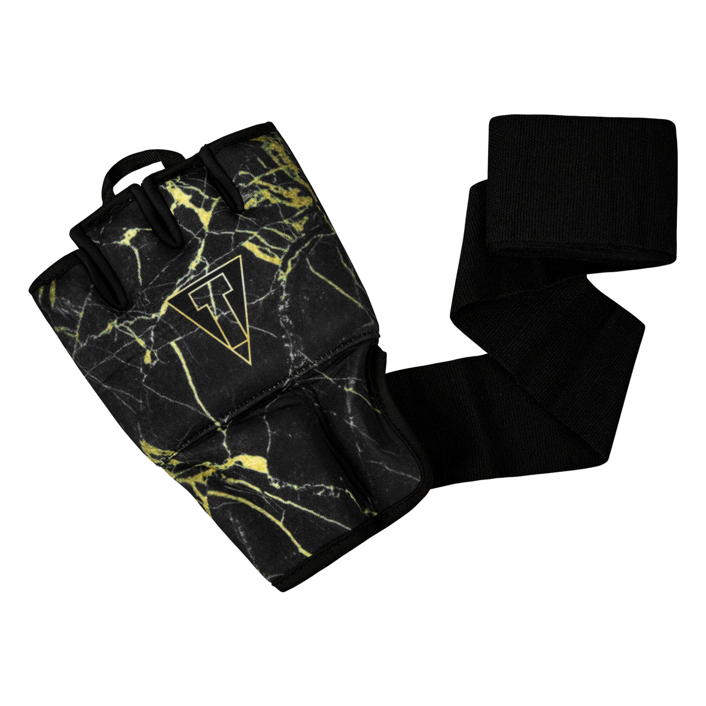 variant:black/gold::TITLE Boxing Defender Sublimated Glove Wraps