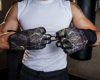 variant:black/gold::TITLE Boxing Defender Sublimated Glove Wraps