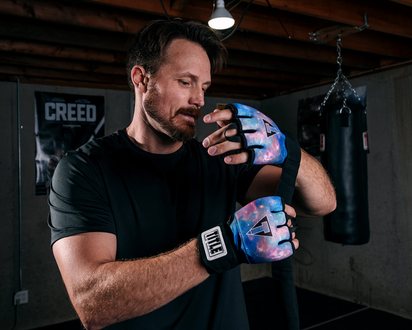 variant:black::TITLE Boxing Defender Sublimated Glove Wraps