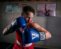 variant:blue::TITLE Boxing Masters USA Boxing Competition Gloves - Elastic guy left hook