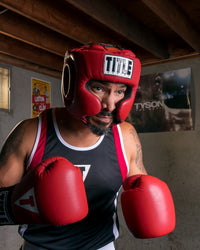 variant:red::TITLE Boxing USA Boxing Masters Competition Headgear guy boxing stance