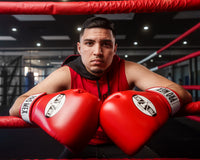 variant:Red::Pro Mex Professional Bag Gloves V3.0 man in ring wearing gloves
