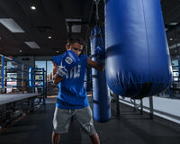 variant:Blue/White::Pro Mex Professional Lace Sparring Gloves V3.0 kid hitting bag