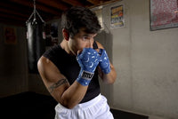variant:Blue::TITLE Boxing Print Hand Wraps 180"