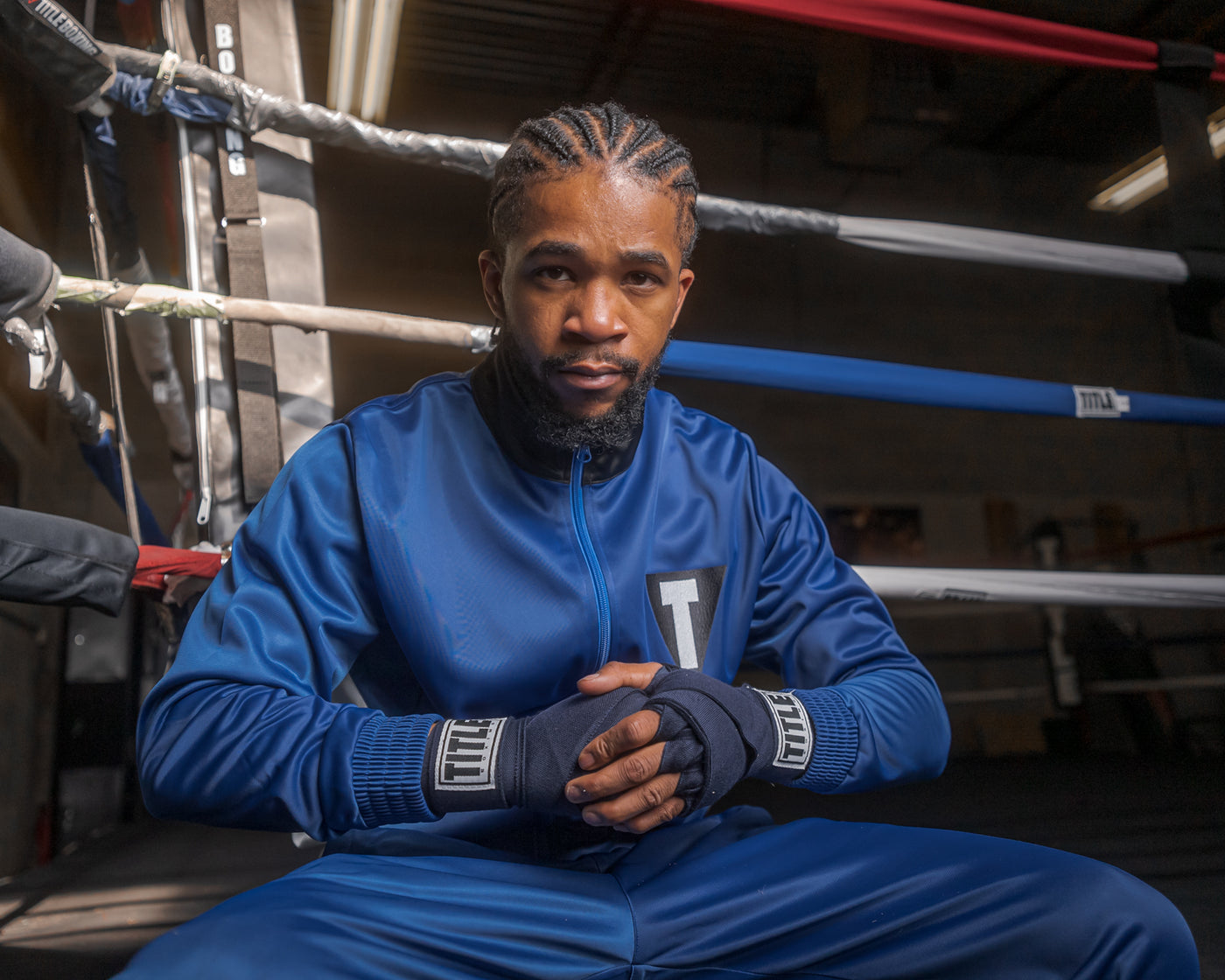 variant:navy::TITLE Boxing Select 180" Semi Elastic Mexican Hand Wraps hands together 
