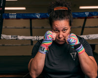 variant:rainbow::TITLE Boxing Select 180" Semi Elastic Mexican Hand Wraps lady wraps by face