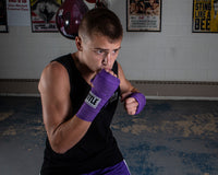 variant:purple::TITLE Boxing Select 180" Semi Elastic Mexican Hand Wraps boxing stance