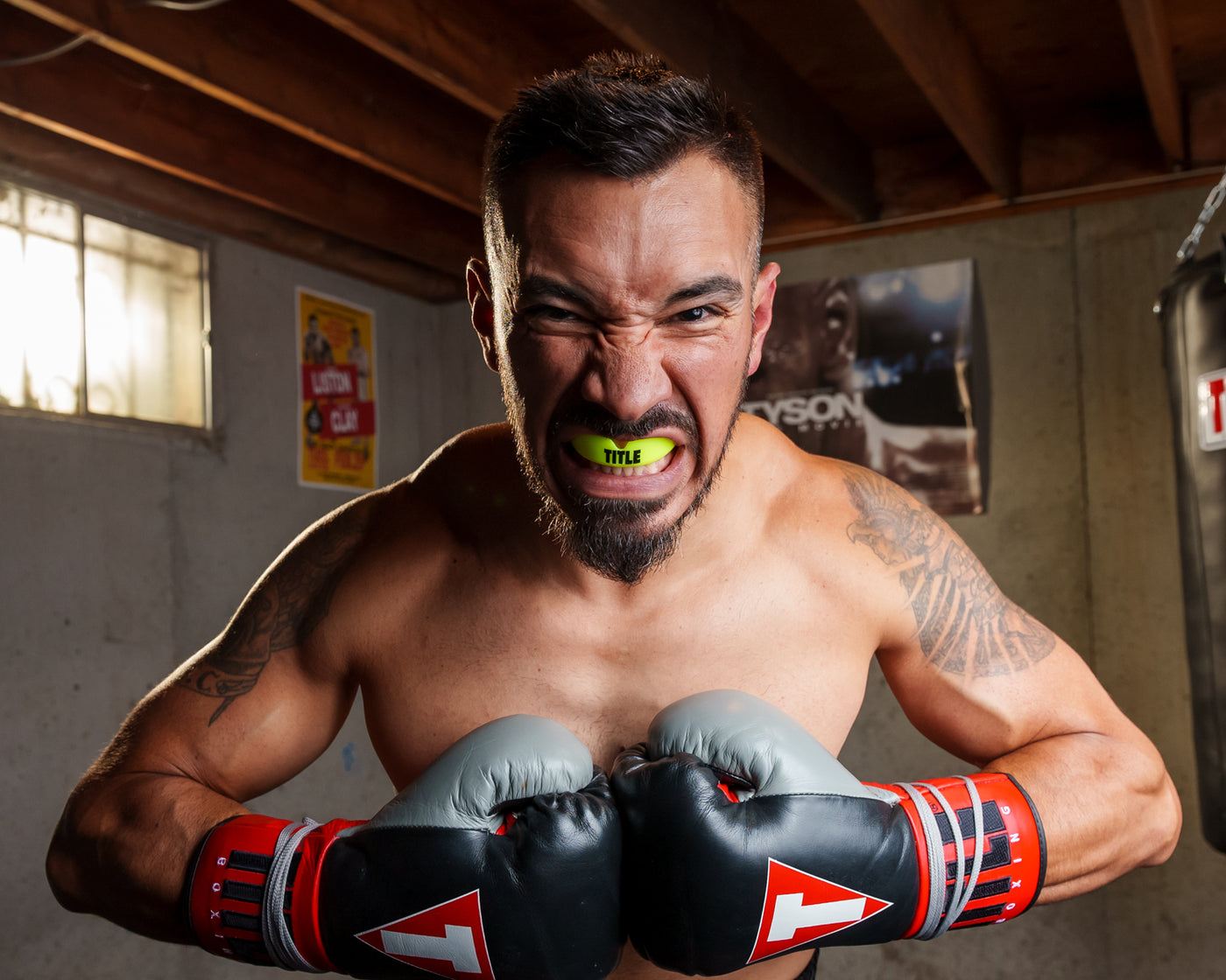 variant:yellow::TITLE Boxing Super Shield X2 Mouth Guard guy wearing mouth guard