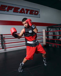 variant:red/black::TITLE Boxing Latitude Amateur Boxing Set kid in ring boxing pose