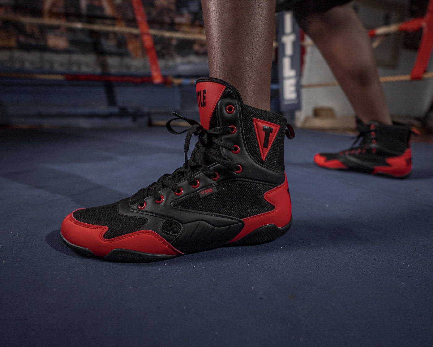 variant:black/red::TITLE Charged Boxing Shoes close up shoes on ground