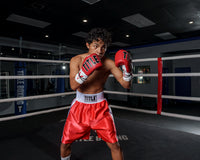 variant:red/white::TITLE Boxing Edge Boxing Trunks 2.0 kid boxing stance